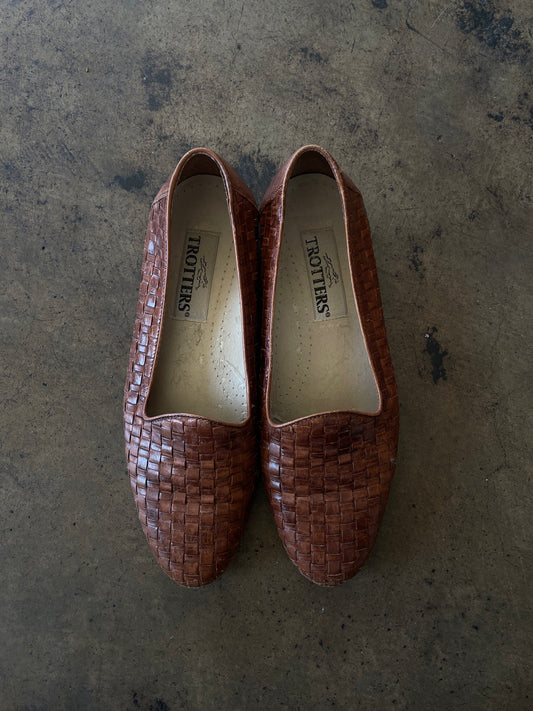 Trotters Cognac Woven Leather Flats