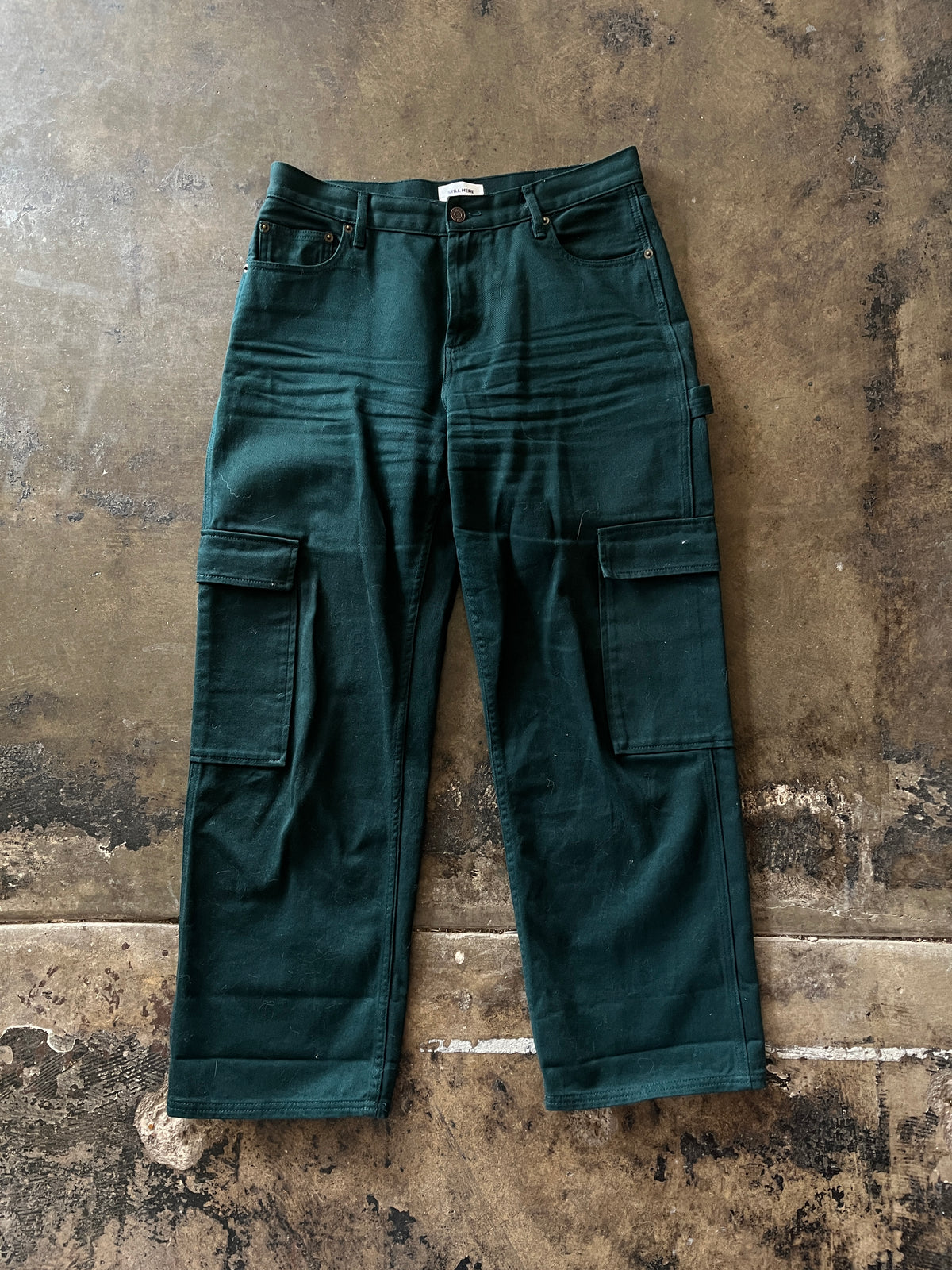 Still Here Dark Green Denim Cargo – hēy konēko