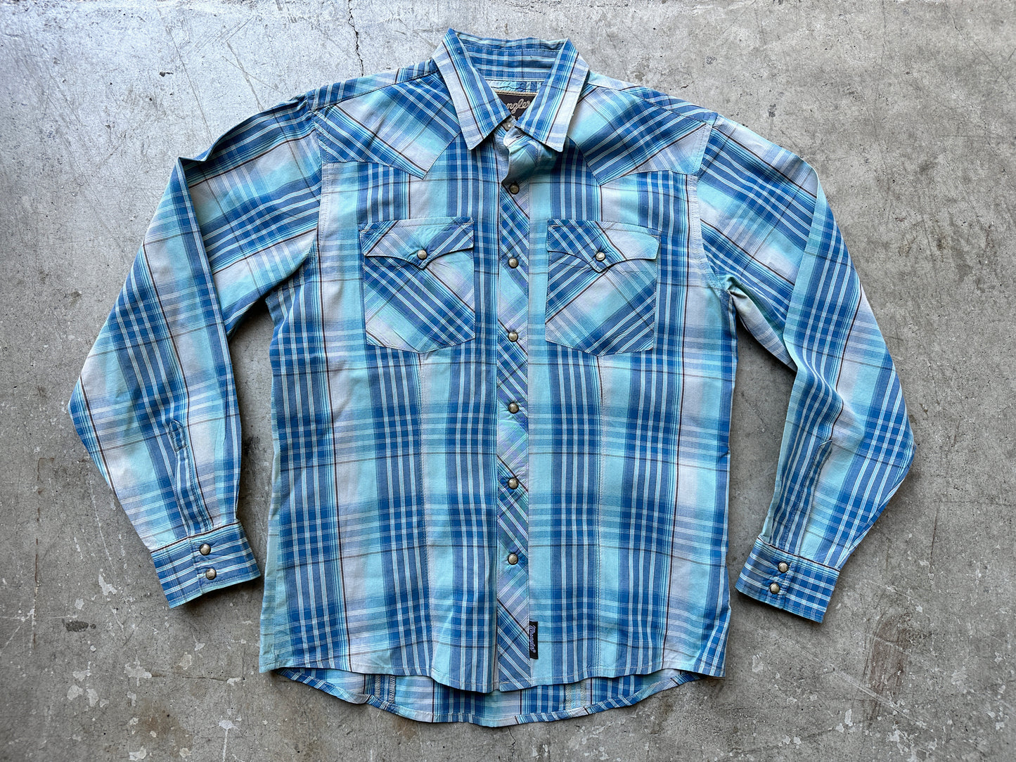 Blue Plaid Wrangler Pearl Snap