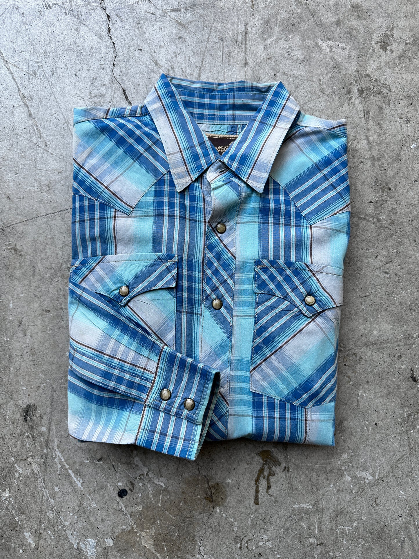 Blue Plaid Wrangler Pearl Snap