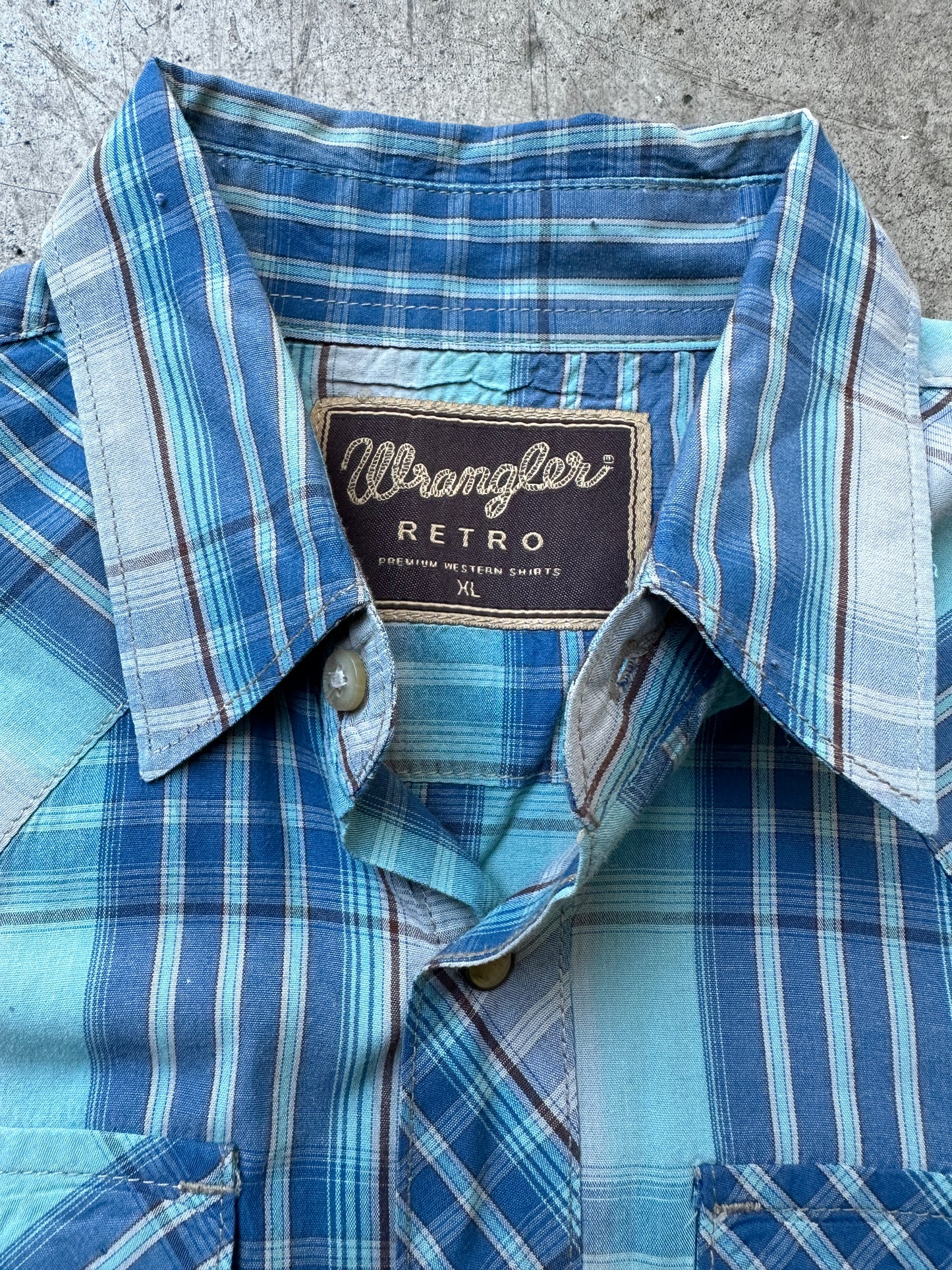 Blue Plaid Wrangler Pearl Snap