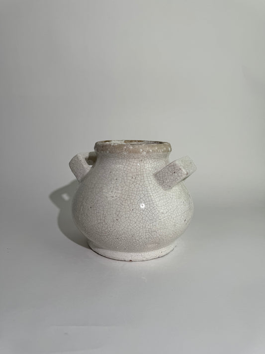 Terracotta White Glazed Pot with Handles