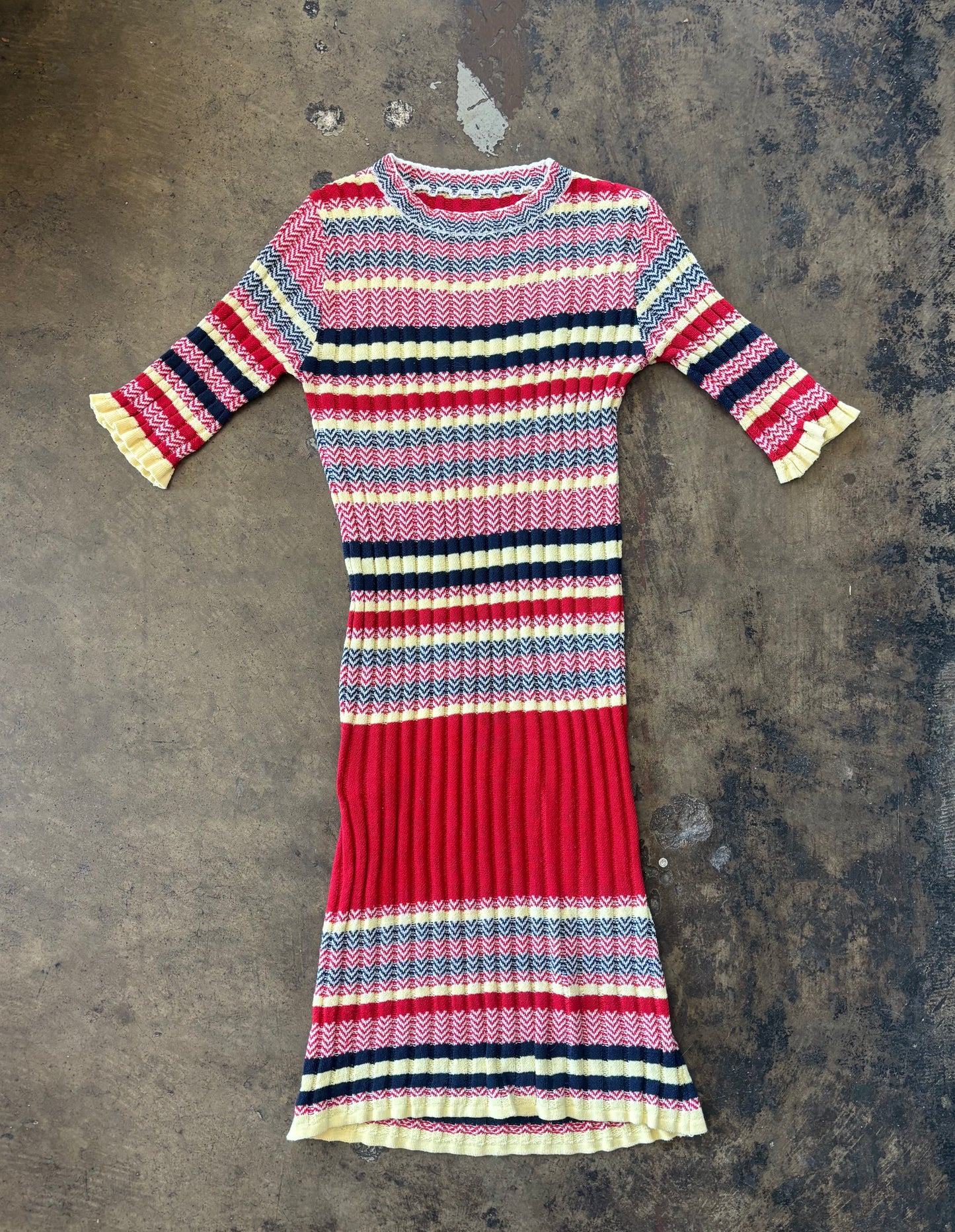 Primary Color Patterned Knit Dress