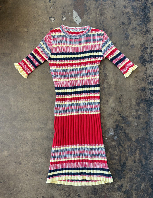 Primary Color Patterned Knit Dress