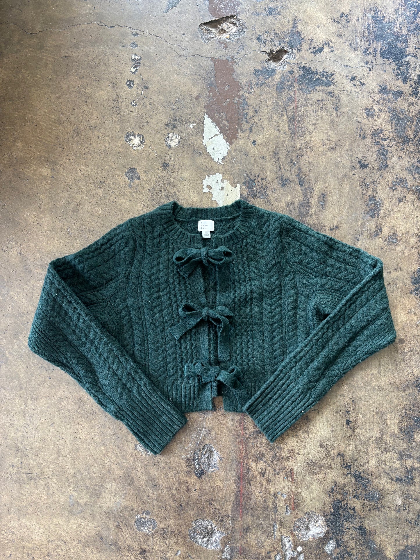 Hunter Green Tie Front Knit Sweater