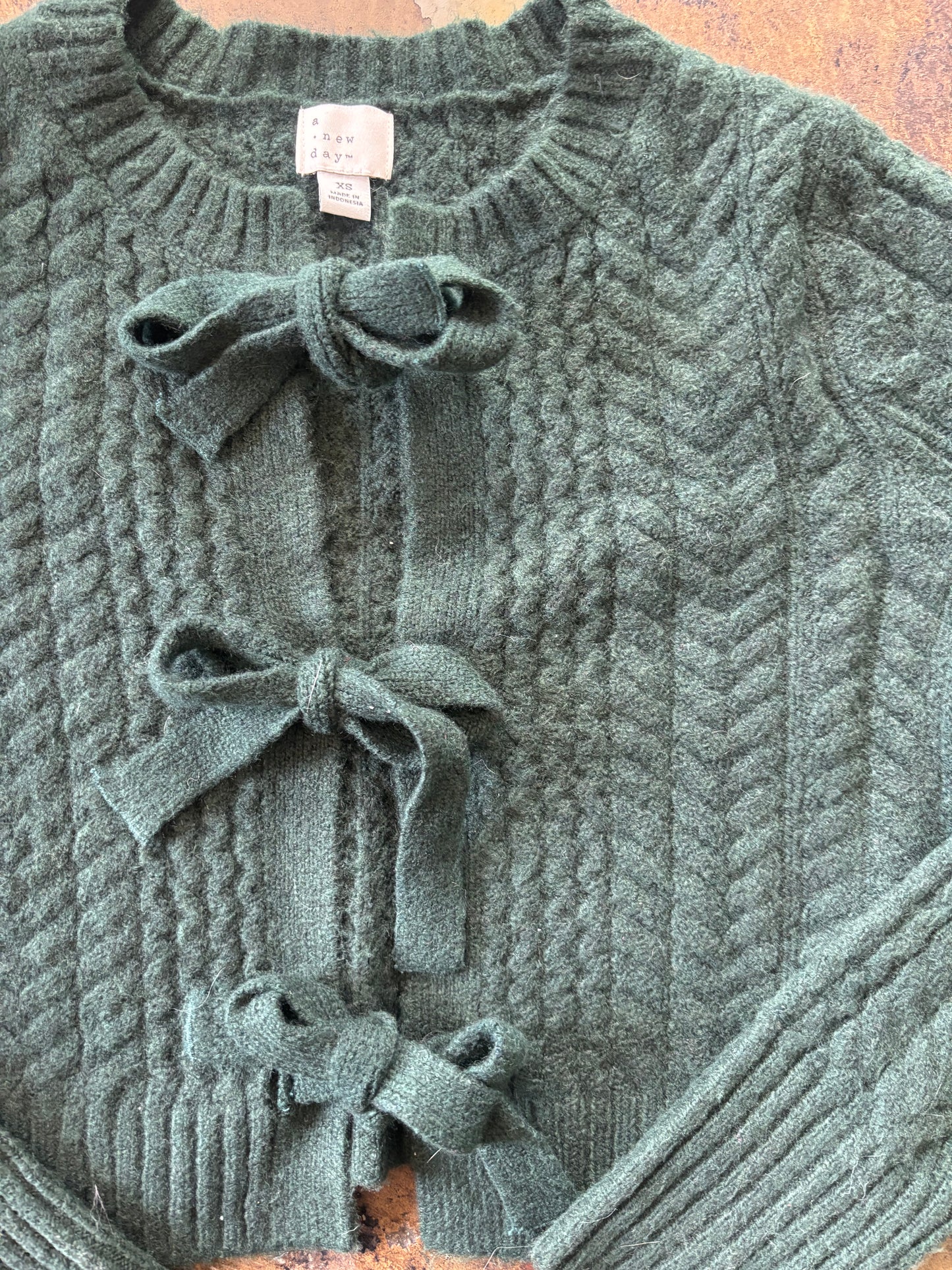 Hunter Green Tie Front Knit Sweater