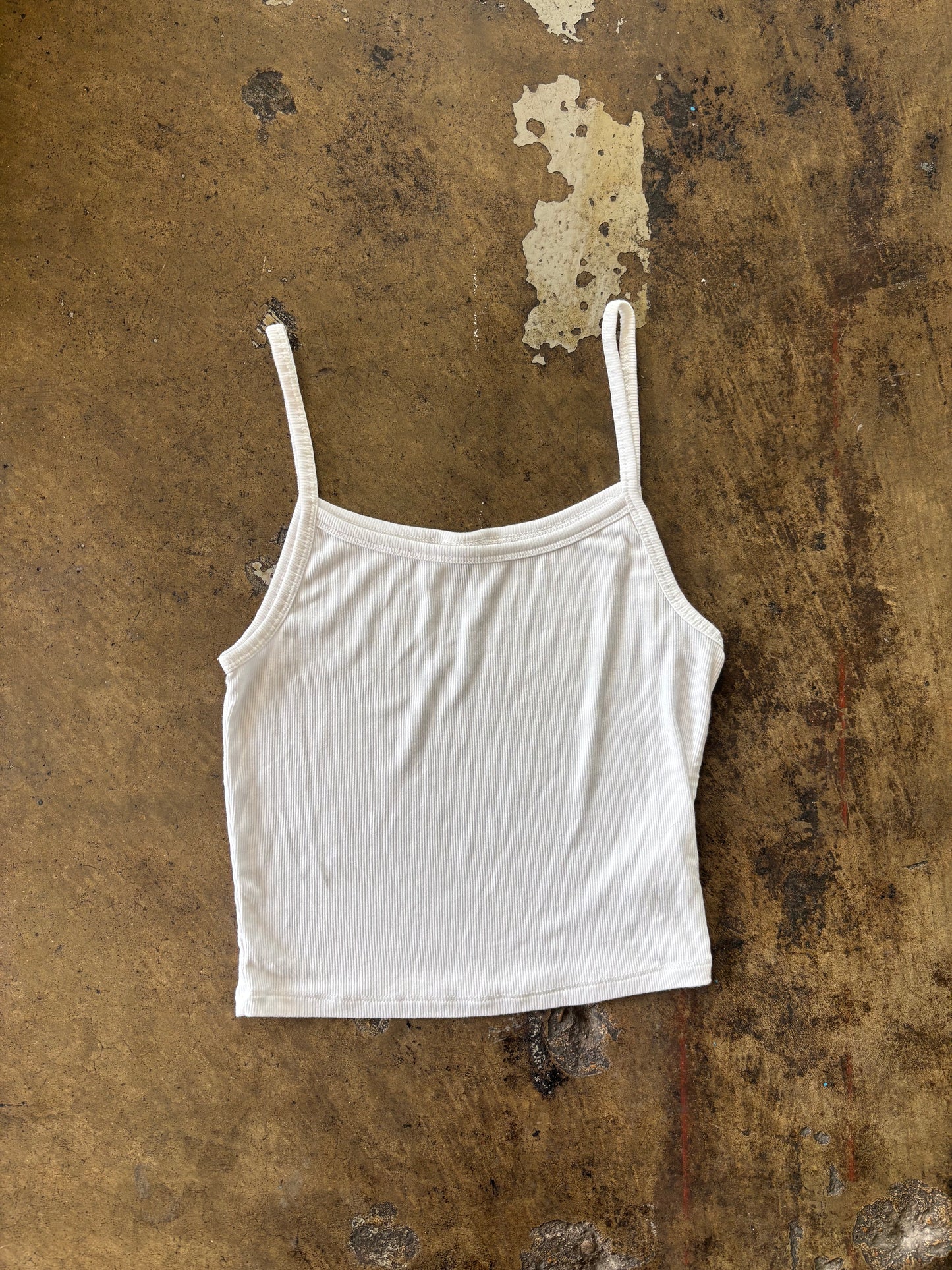 White Ribbed Spaghetti Strap Tank