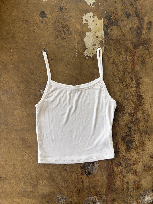 White Ribbed Spaghetti Strap Tank