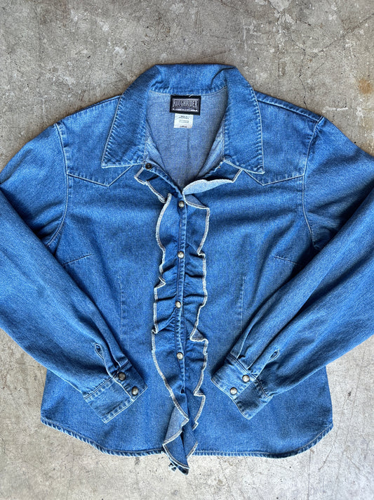 Denim Chambray Ruffle Top