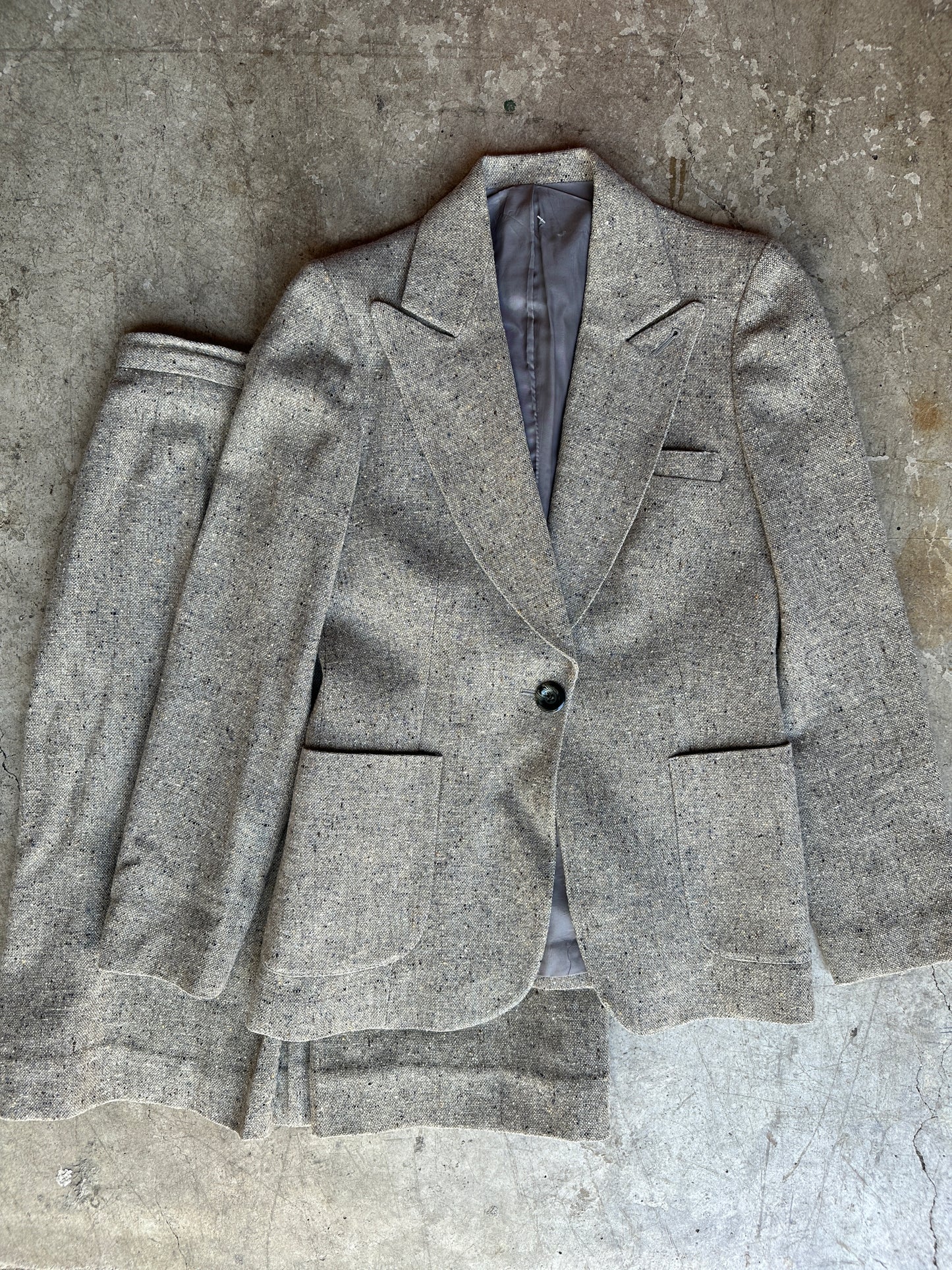 70s Tan Tweed Blazer + Skirt Set