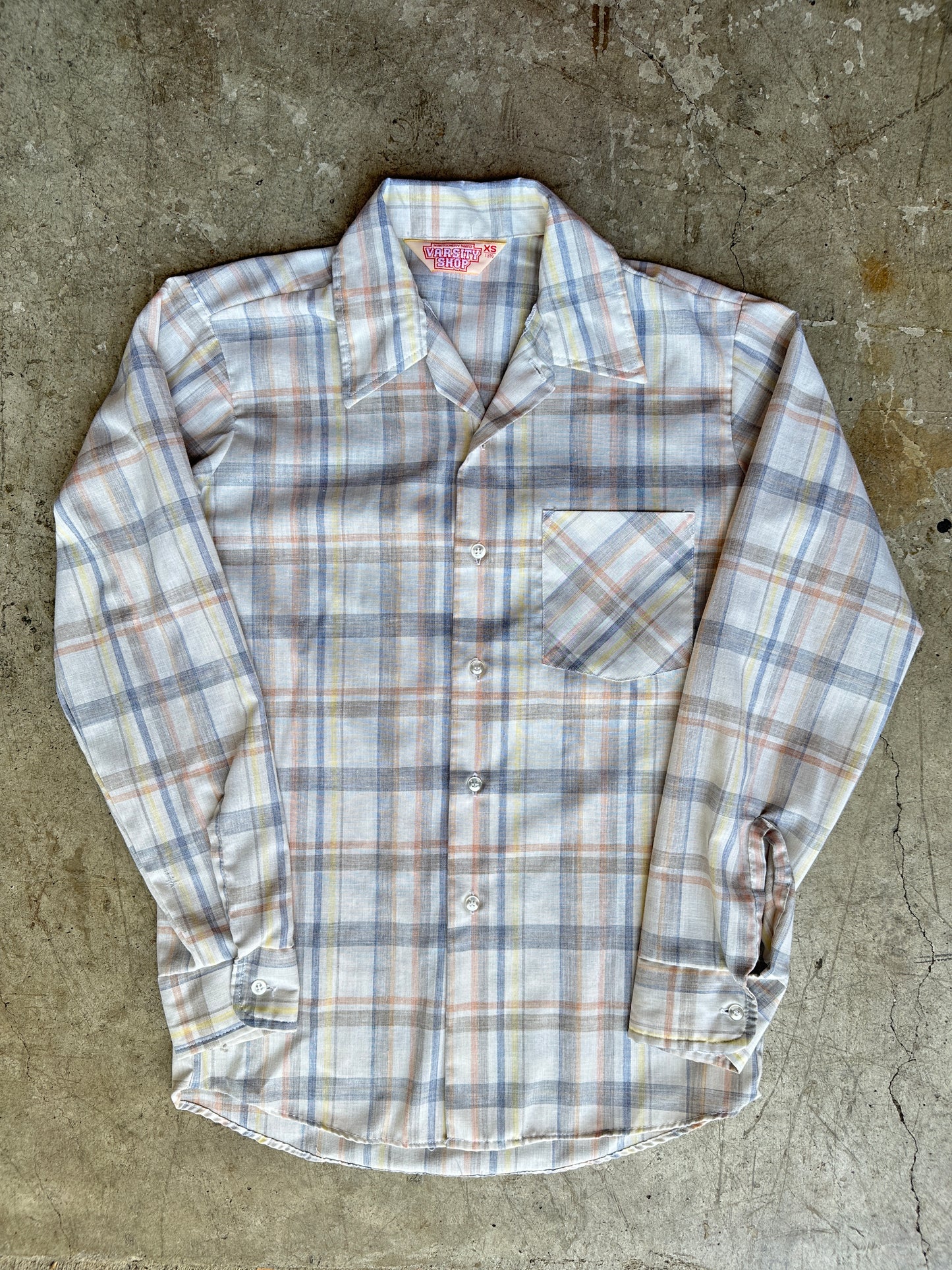 70s Varsity Shop Cream Plaid Button Down