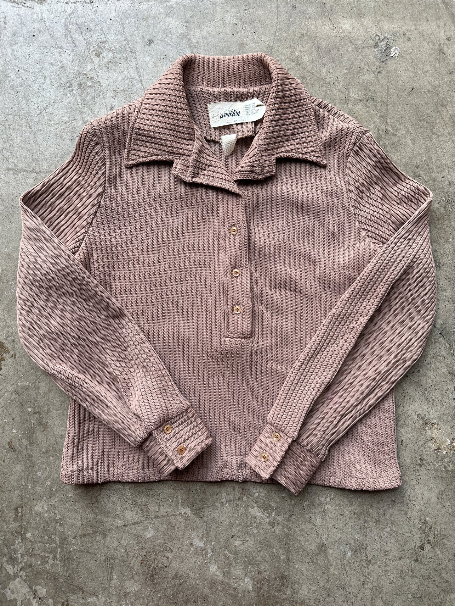 70s Tan Ribbed Knit Henley