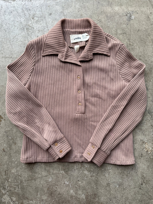 70s Tan Ribbed Knit Henley