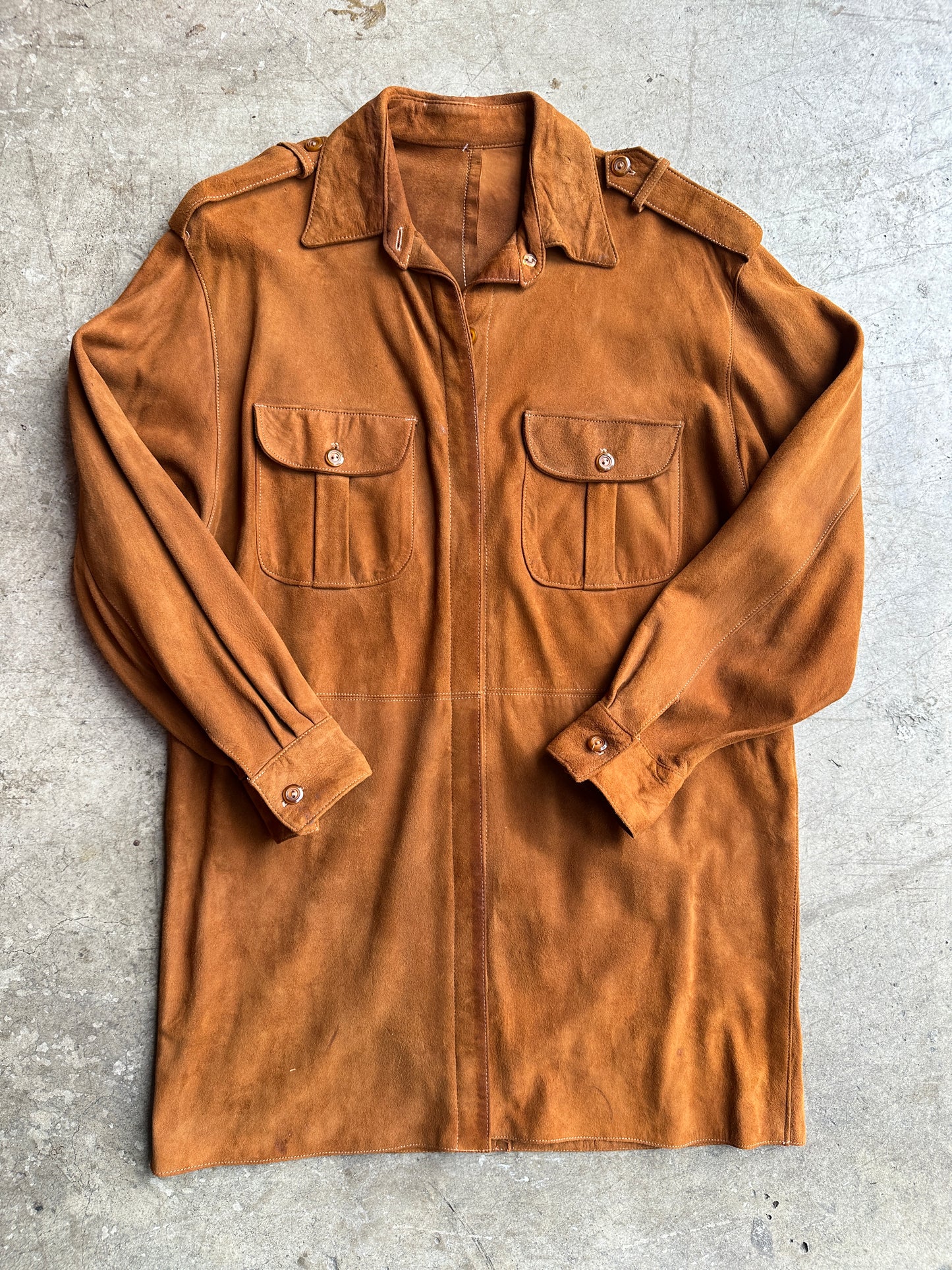 Brown Suede Button Front Dress