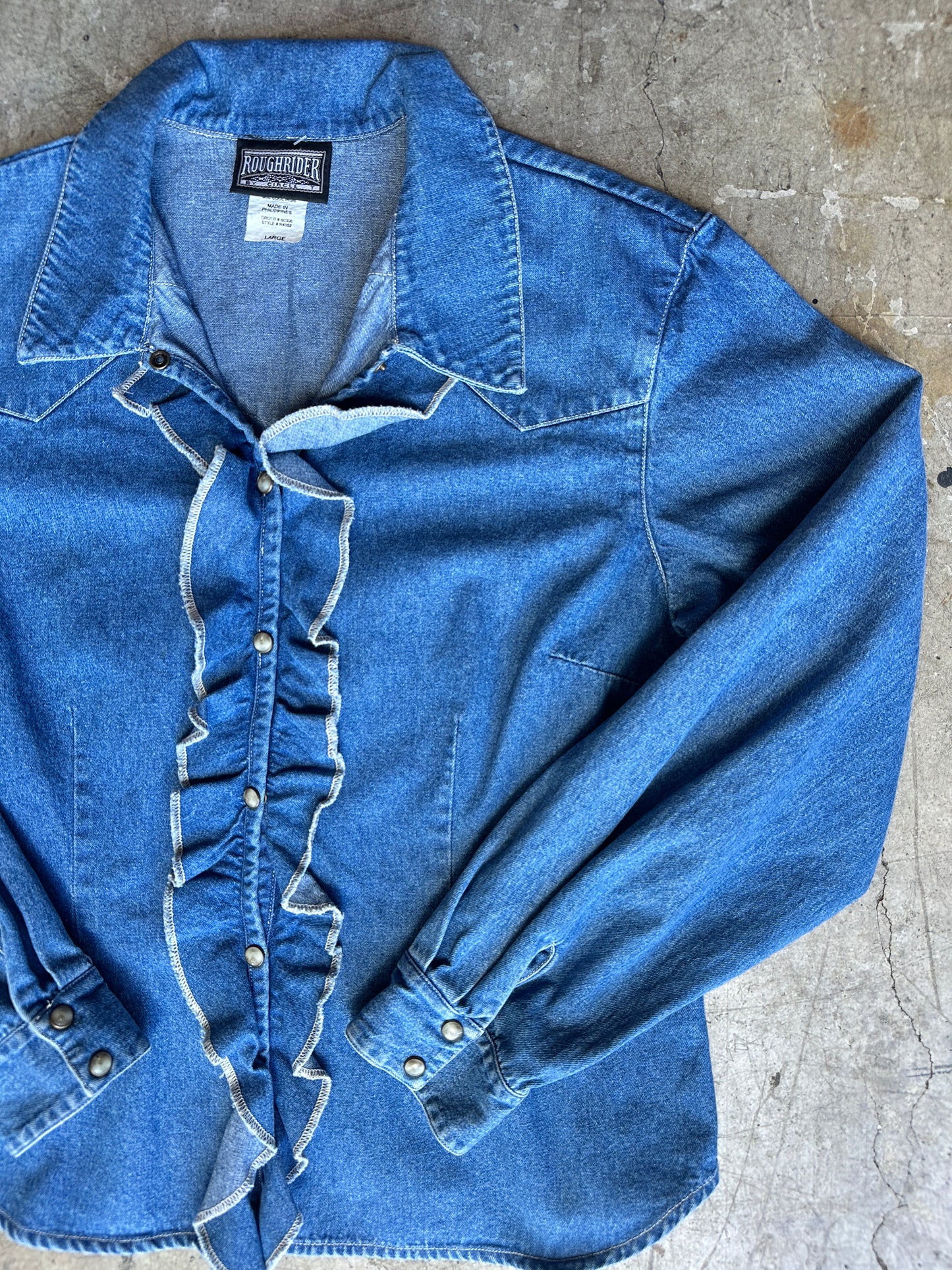 Denim Chambray Ruffle Top