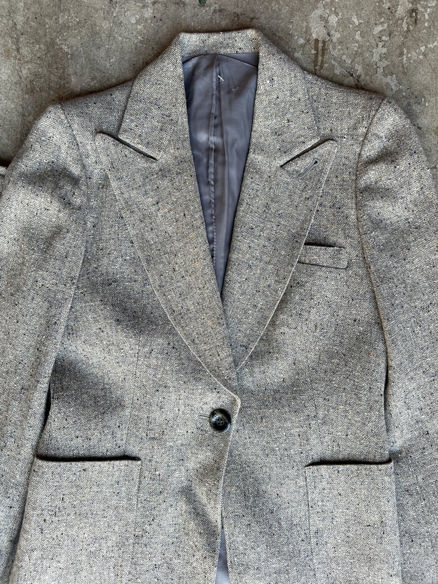 70s Tan Tweed Blazer + Skirt Set