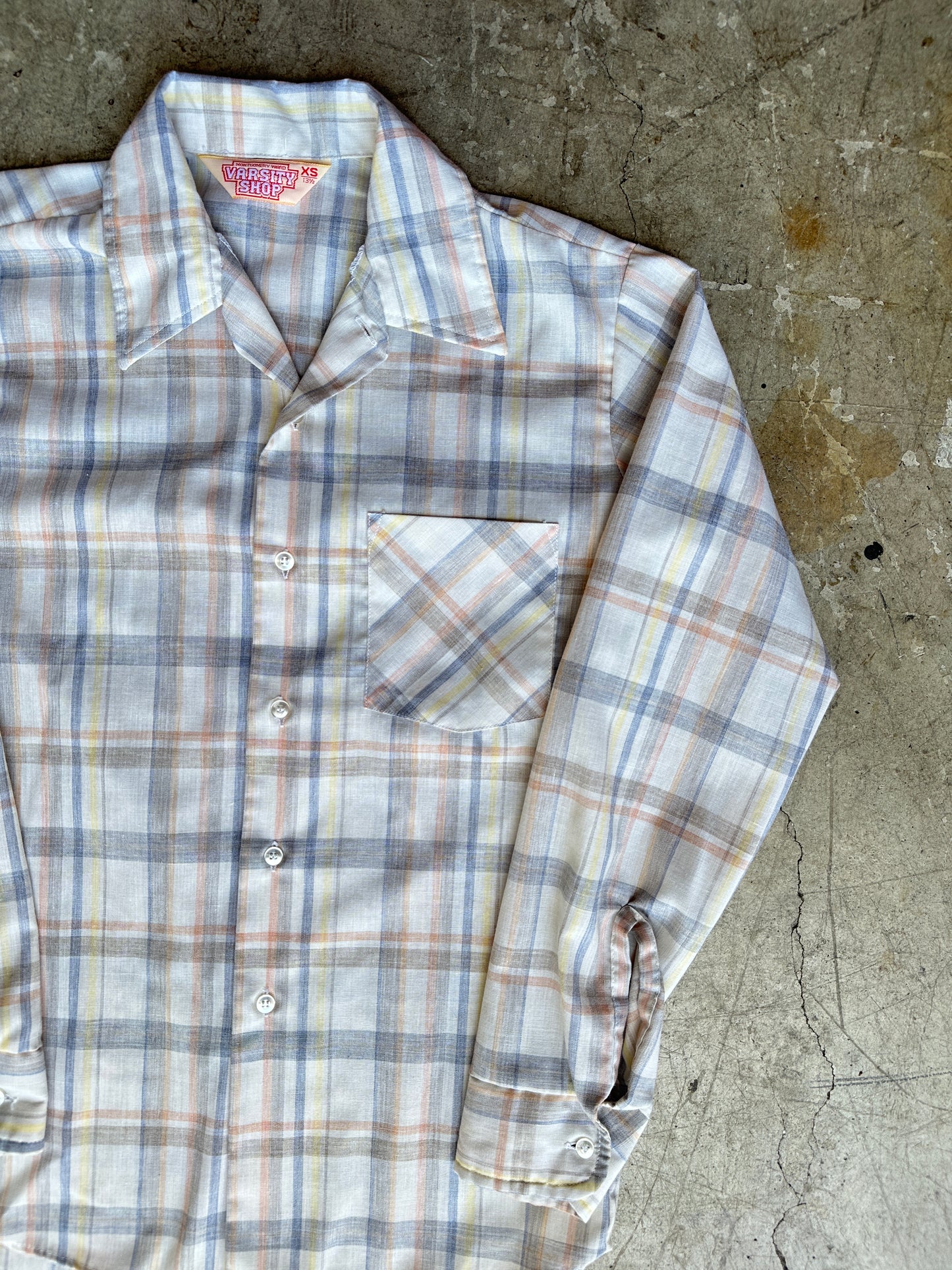70s Varsity Shop Cream Plaid Button Down