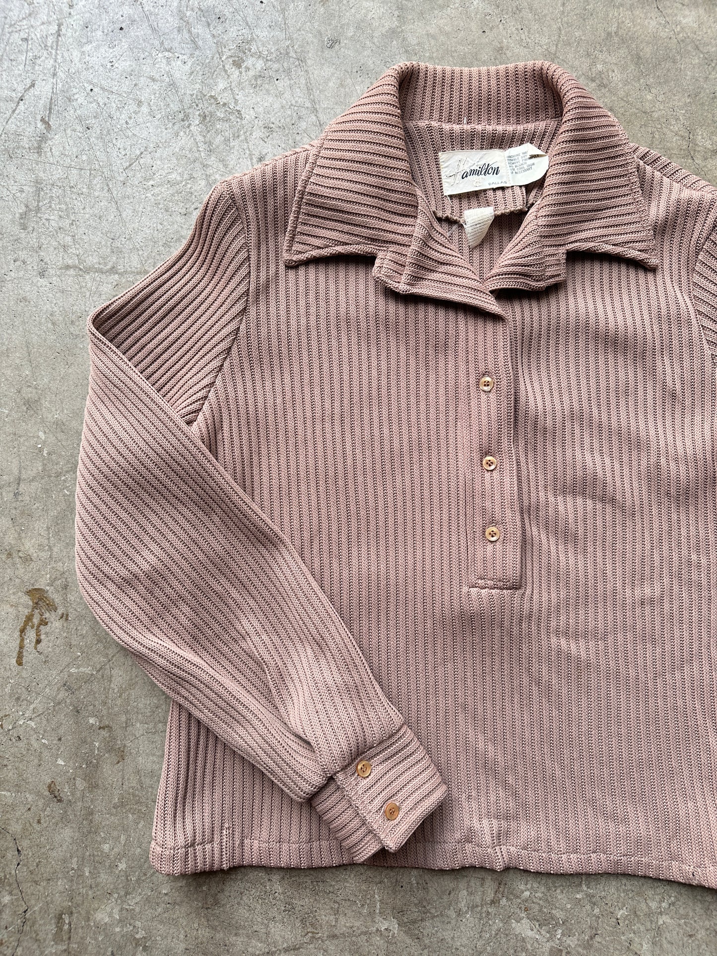 70s Tan Ribbed Knit Henley