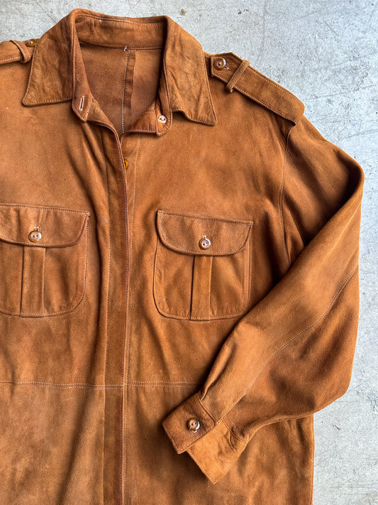 Brown Suede Button Front Dress