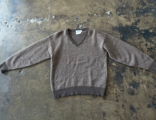 Brown Houndstooth V Neck Knit Sweater
