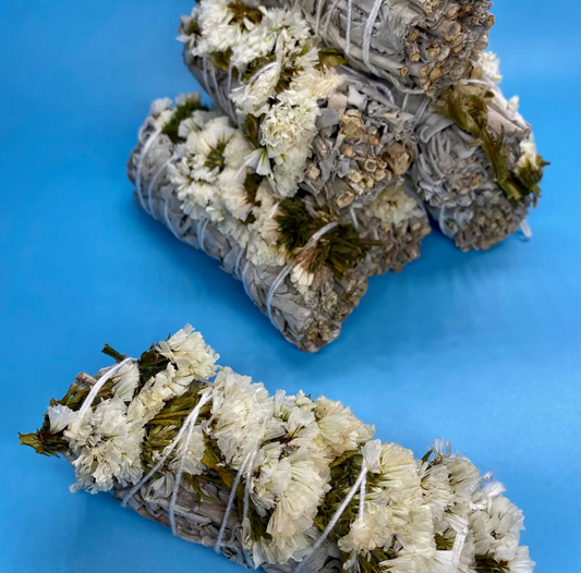 White Sinuata Flower with White Sage Bundles
