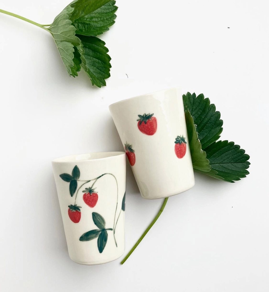 Hand Painted Strawberry Ceramic Cups