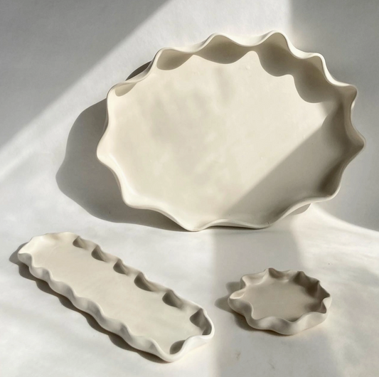 Satin White Wavy Ring Dish / Jewelry Tray