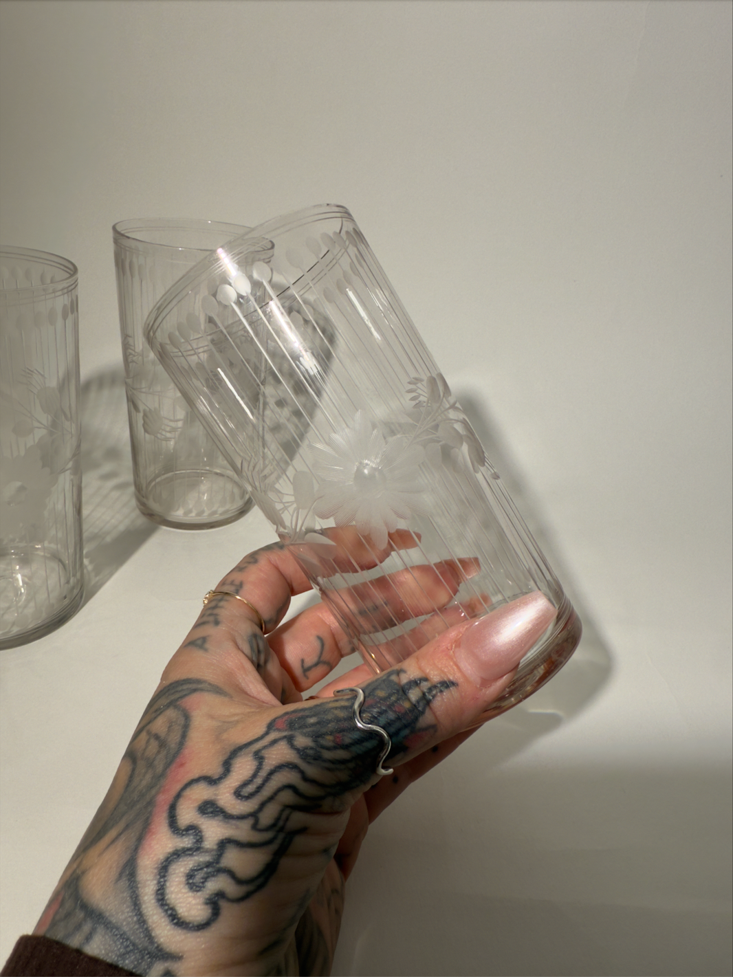 Floral Etched Drinking Glasses