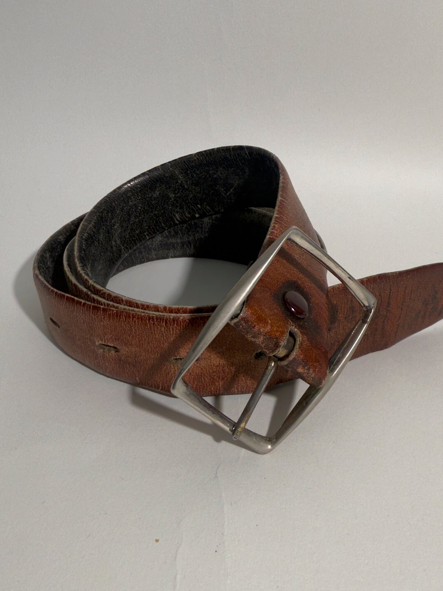 Distressed Brown Leather Belt