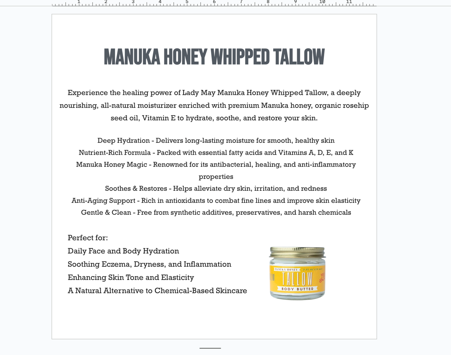 Manuka Honey & Rosehip Tallow Body Butter