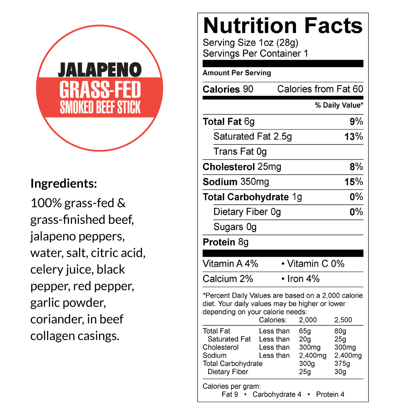 Jalapeño 100% Grass-Fed Beef Sticks