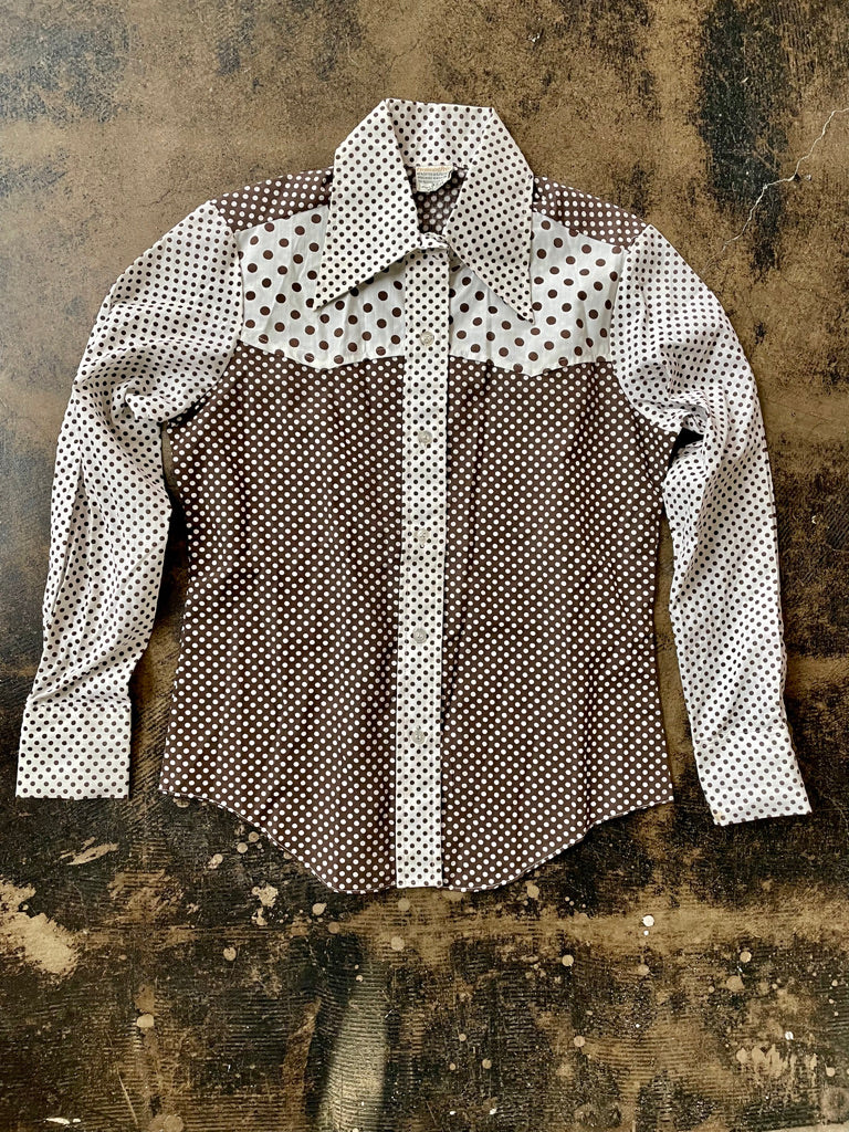 Vintage White & Brown Polkadot Shirt