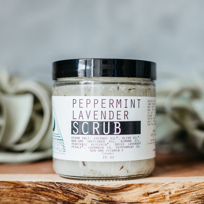 Peppermint, lavender, scrub, Dead Sea salt, epsom salt, essential oils, vegan, cruelty free