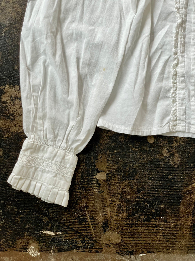 Vintage High Neck Cotton & Lace Blouse