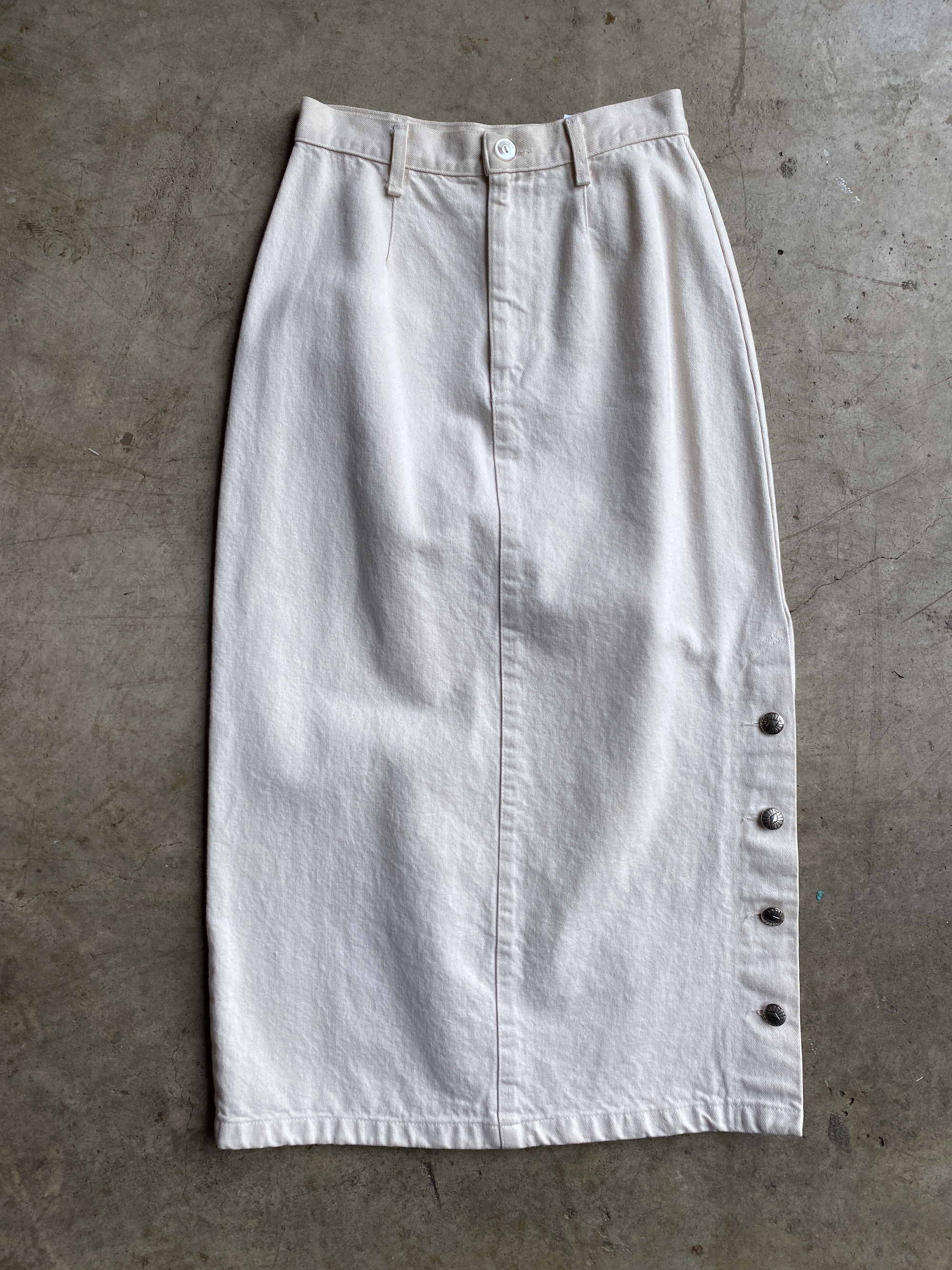 Cream Denim Skirt With Side Buttons