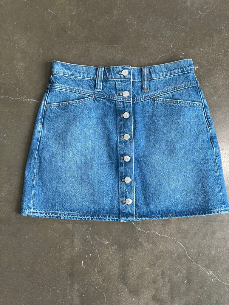 Button Front A-Line Denim Skirt
