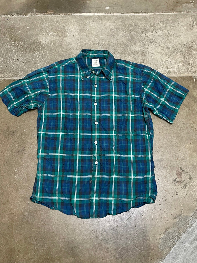 Vintage Blue & Green Plaid Short Sleeve Shirt