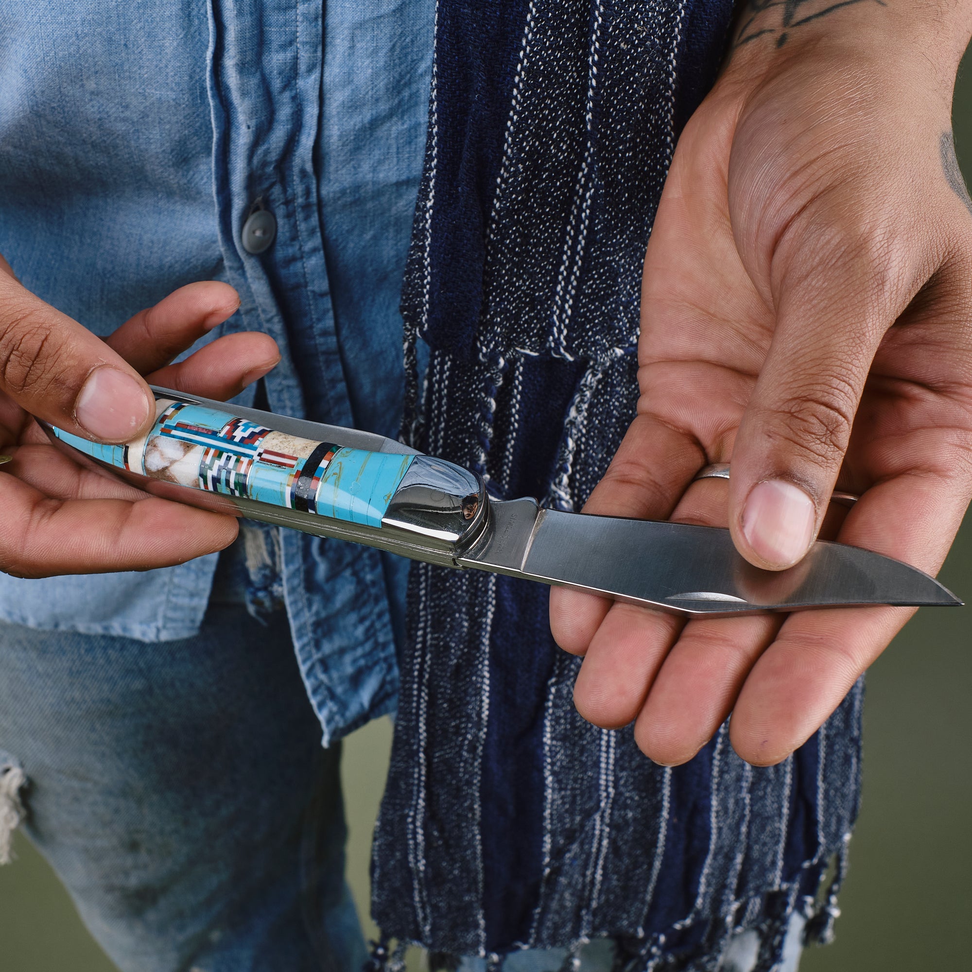 Custom Turquoise Inlaid Handle Knife