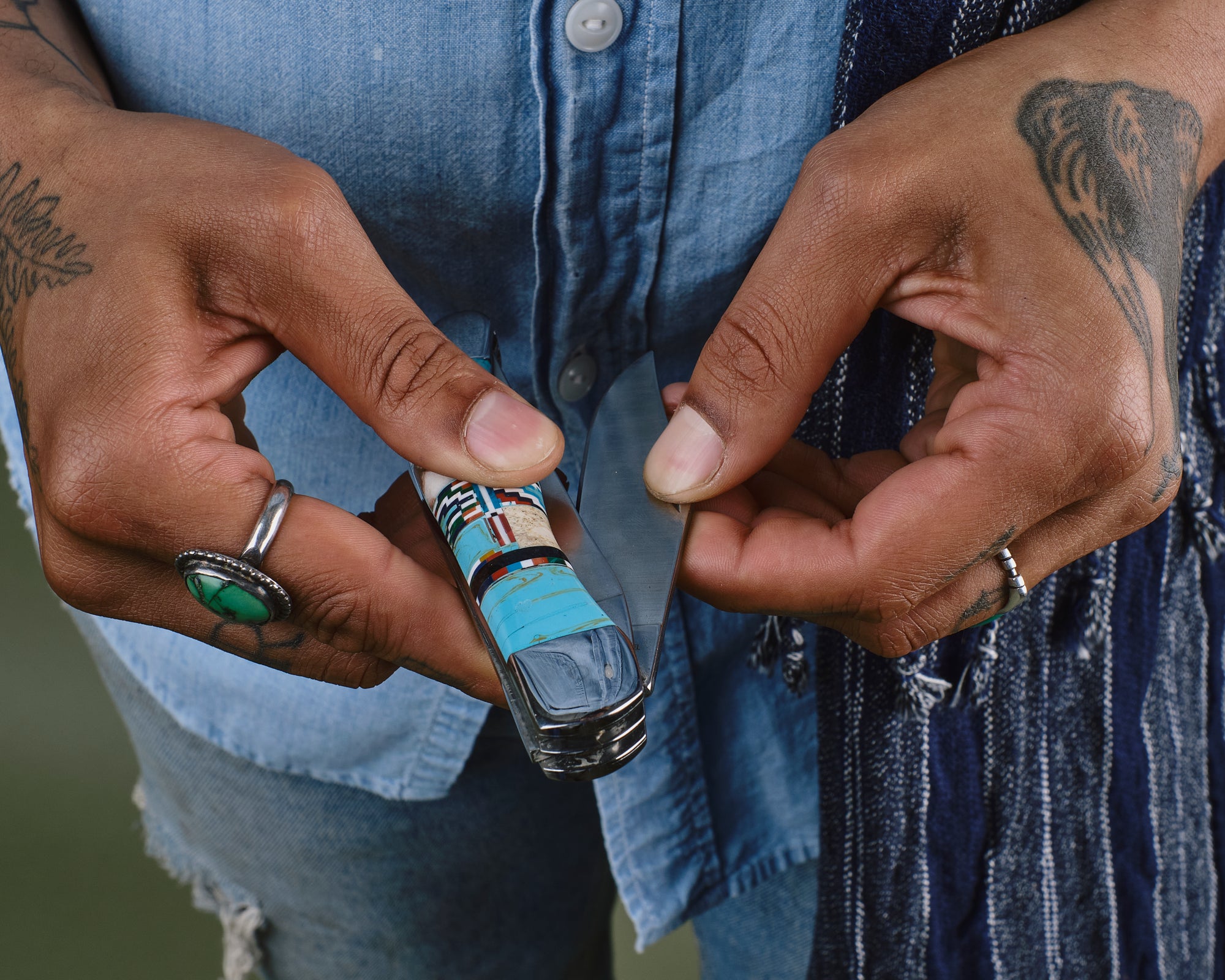 Custom Turquoise Inlaid Handle Knife