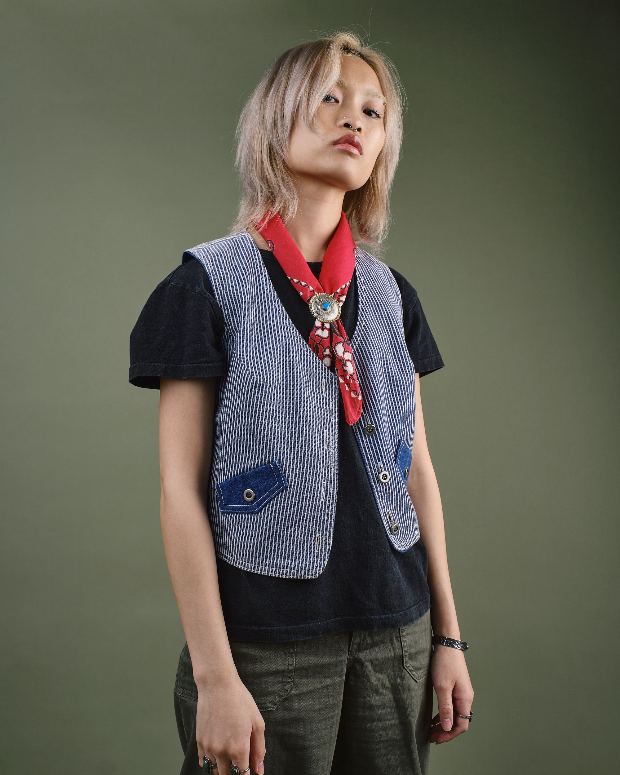 Vintage Striped Denim Vest
