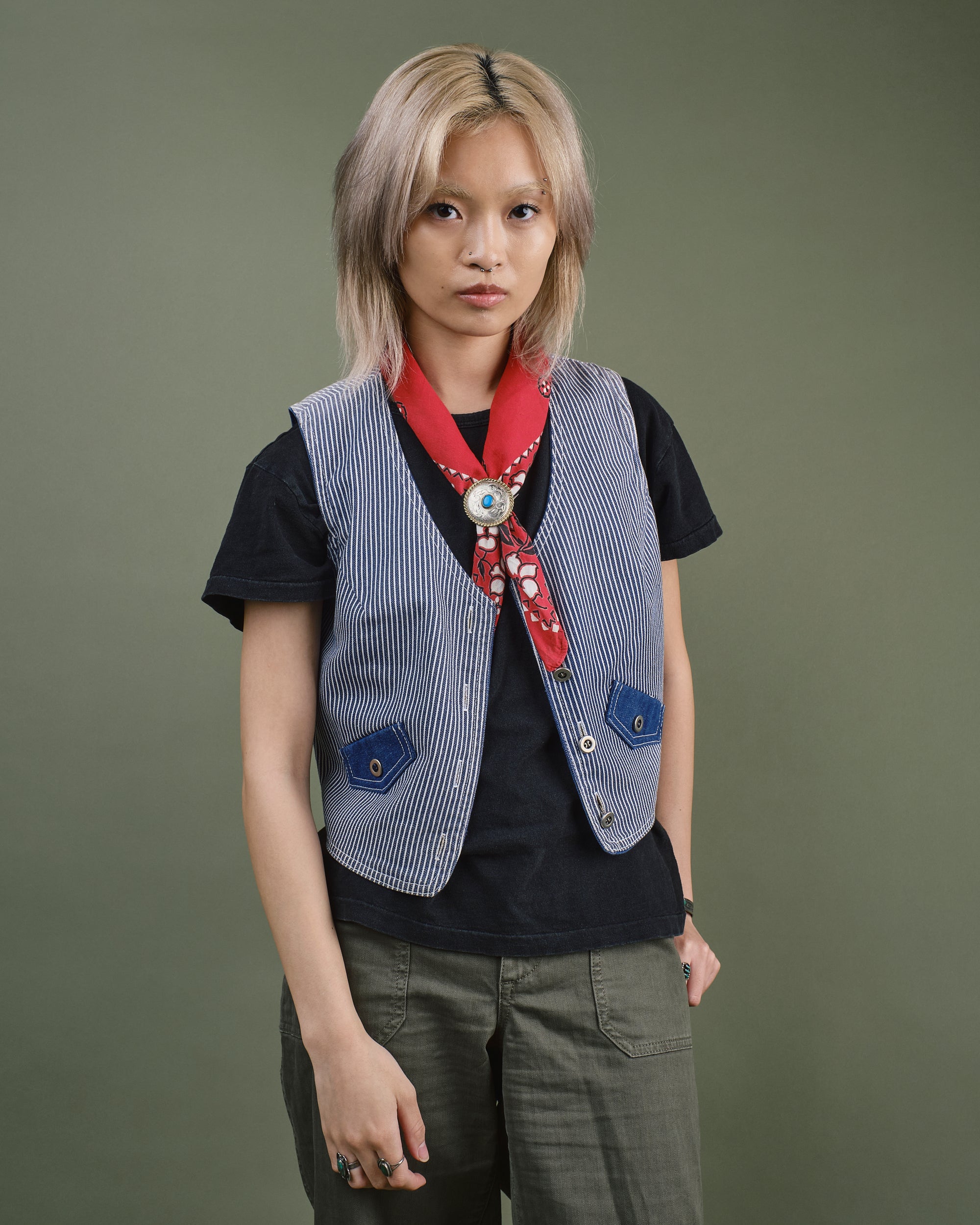 Vintage Striped Denim Vest