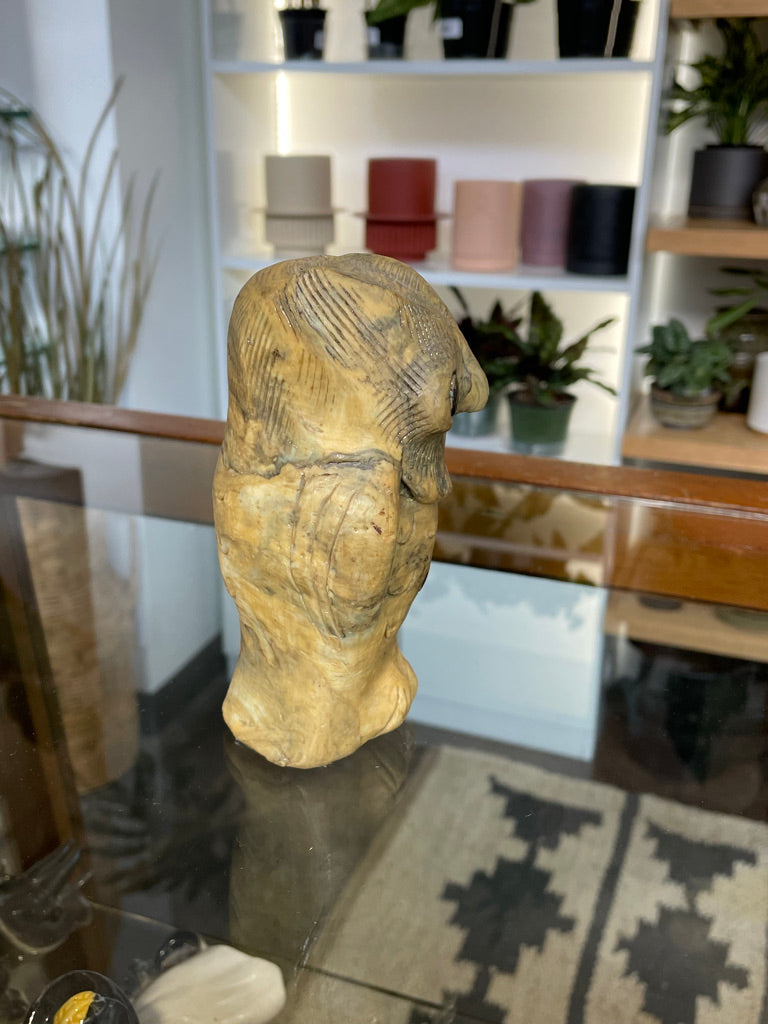Vintage Yellow Carved Owl