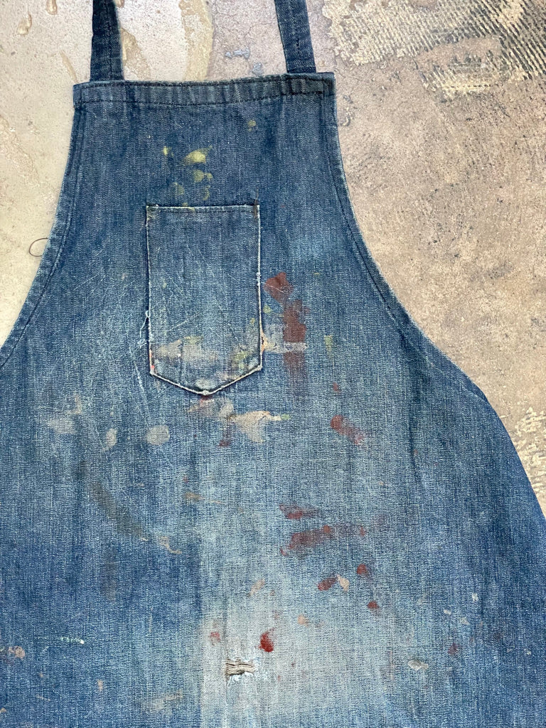 Vintage Dark Blue Apron With Paint Stains