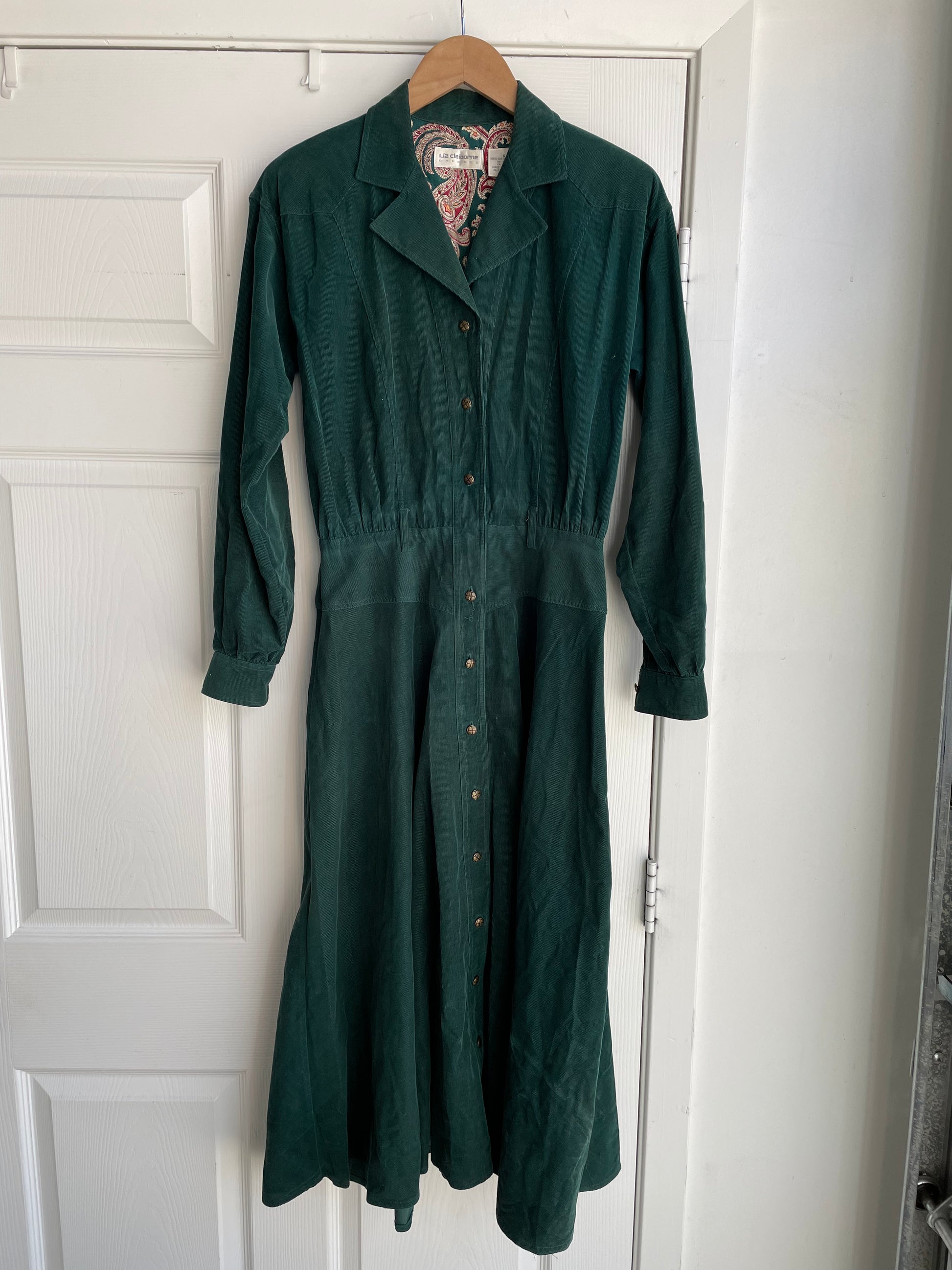 liz claiborne dresses Vintage Green Corduroy Liz Clairborne Dress