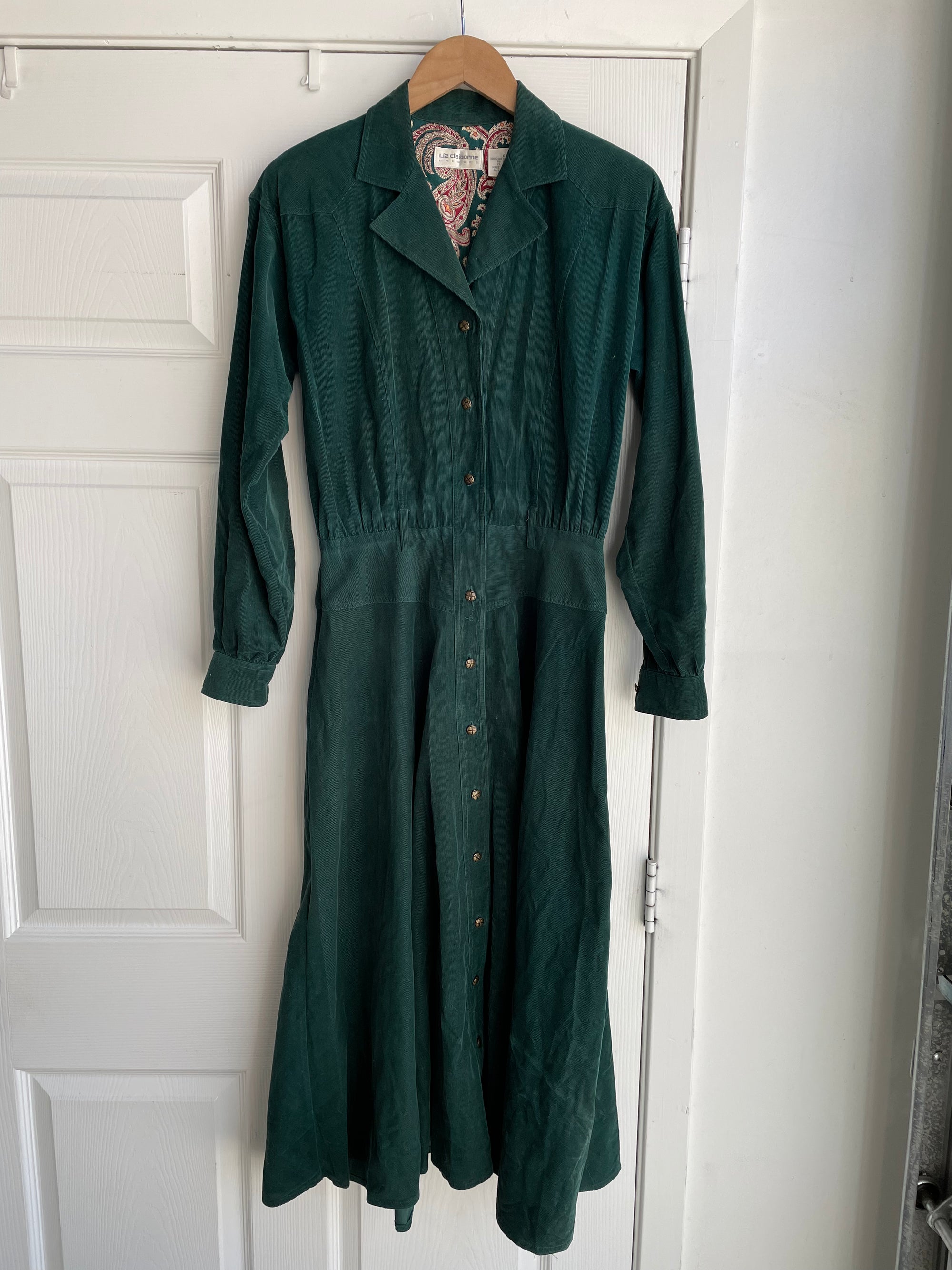 Vintage Green Corduroy Liz Clairborne Dress