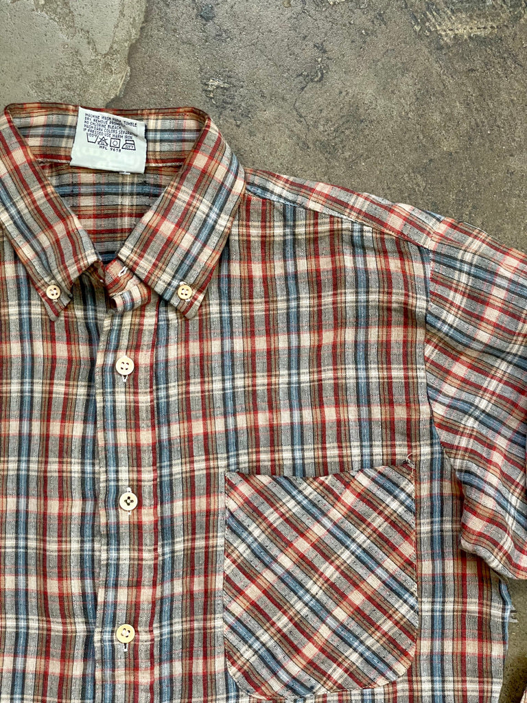 80's Blue & Red Plaid Button Down