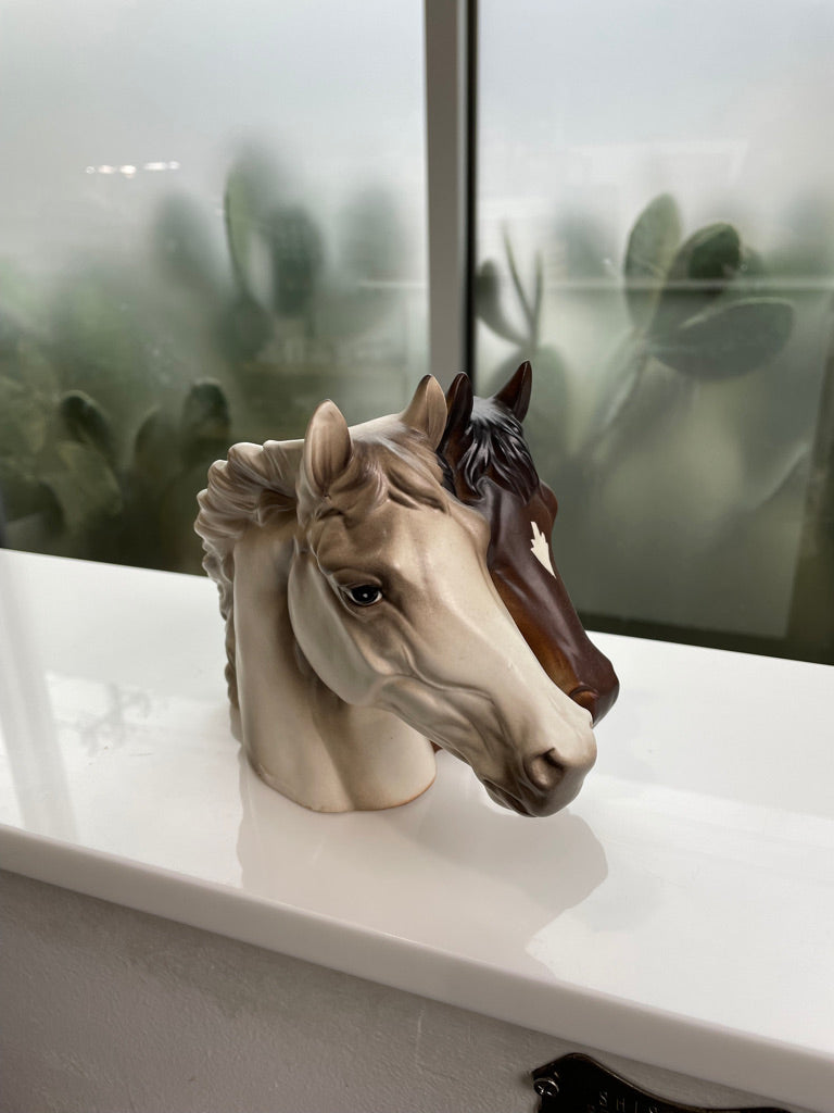 Vintage Double Horse Head Ceramic Planter