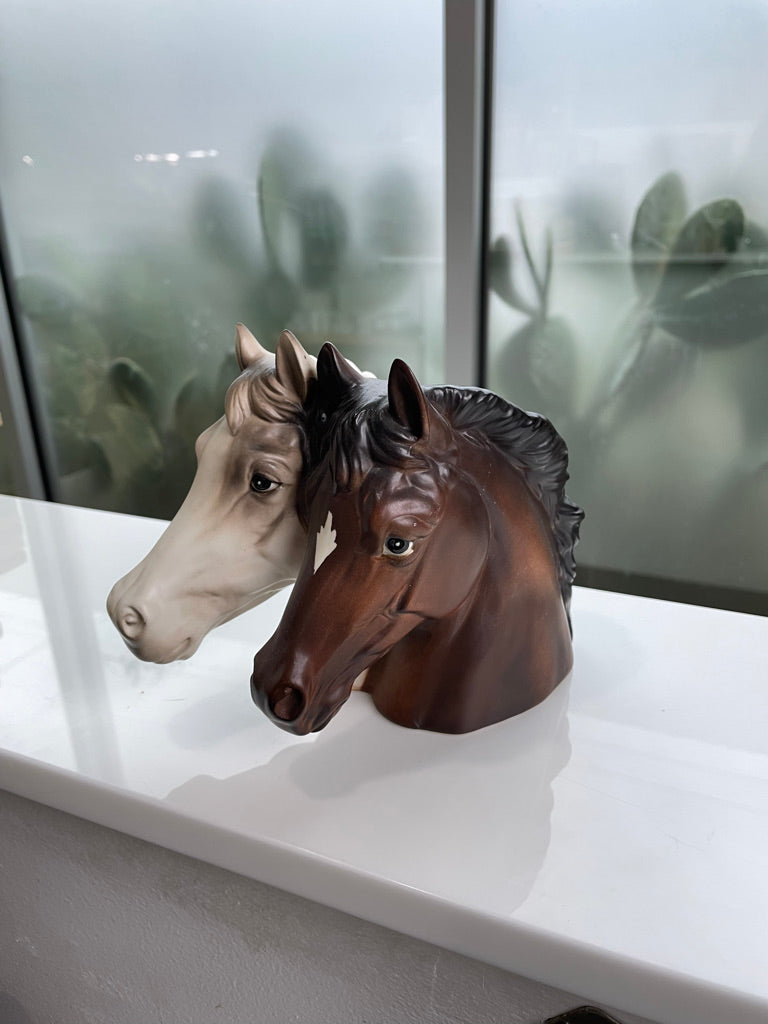 Vintage Double Horse Head Ceramic Planter
