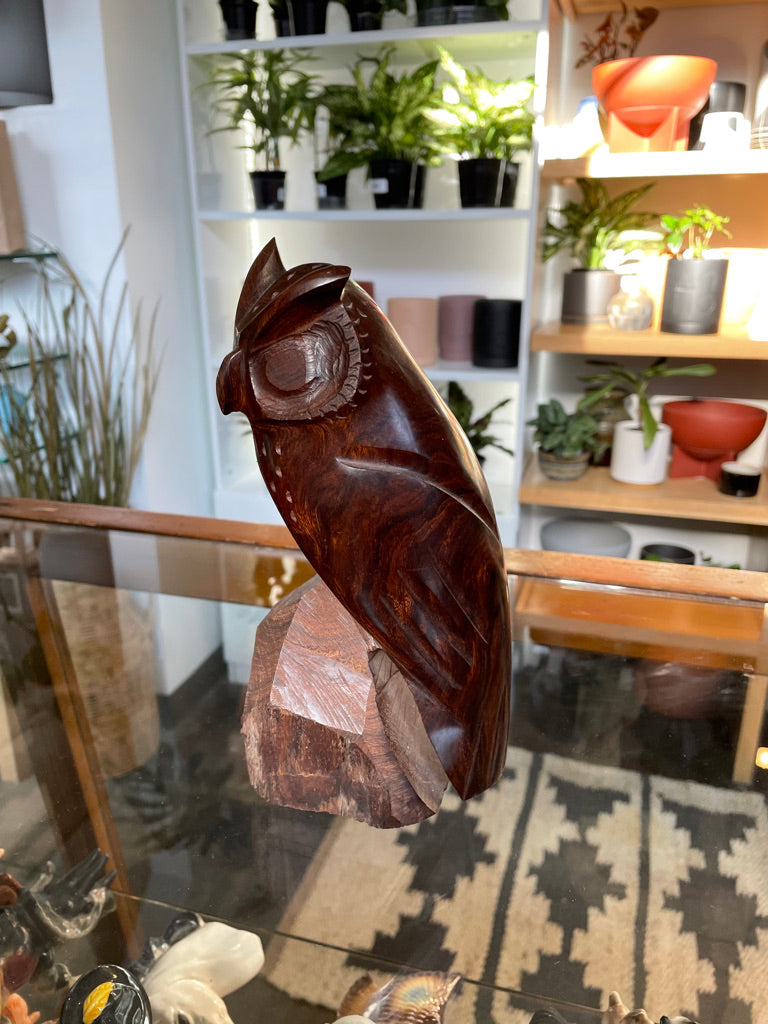 Vintage Carved Wooden Perched Owl