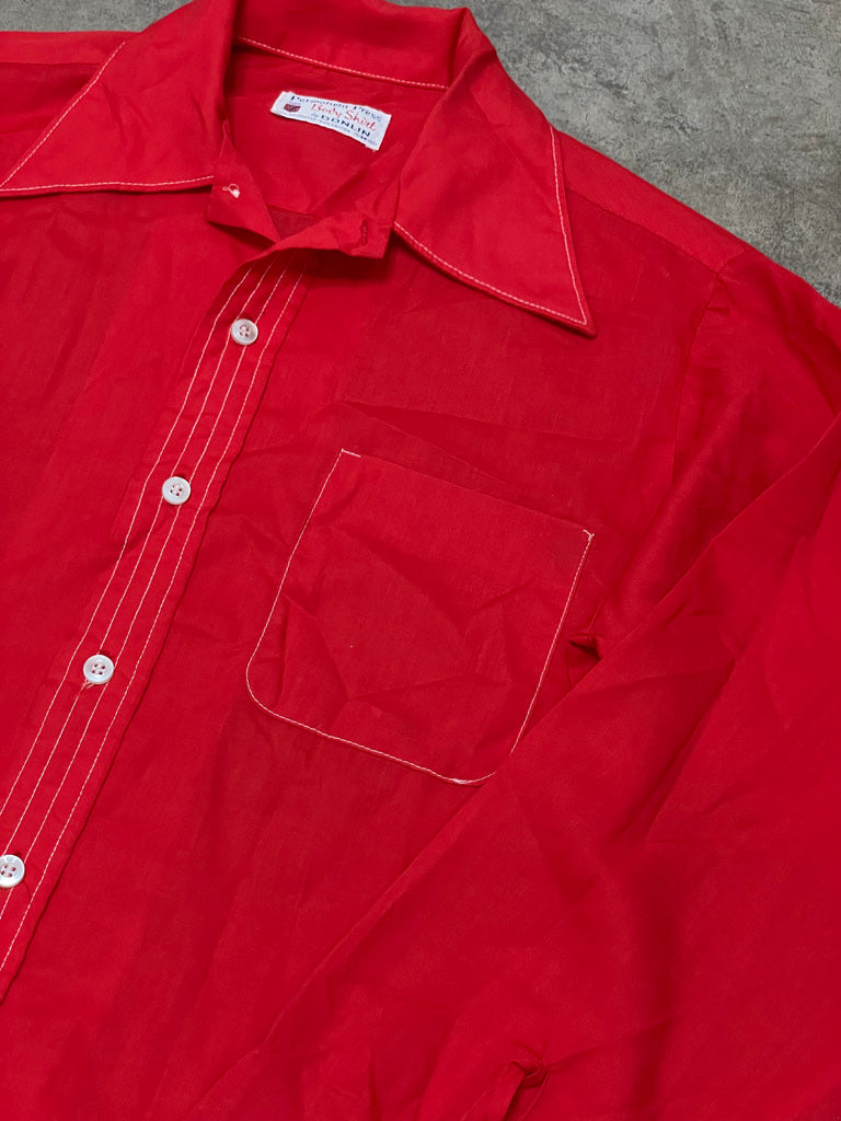 70's Red Permanent Press Button Up
